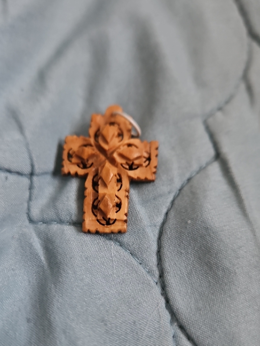 Hand-Carved Wooden Cross Necklace Pendant - Brown